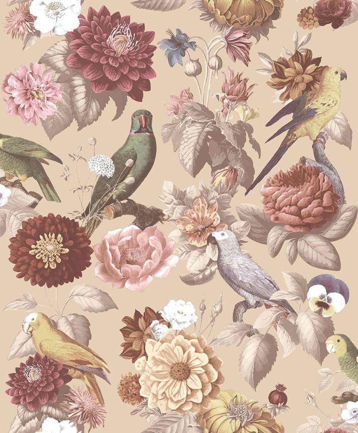 Vliestapete, beige, Blumen, Papageien, 15548, Botany House, Cristiana Masi by Parato