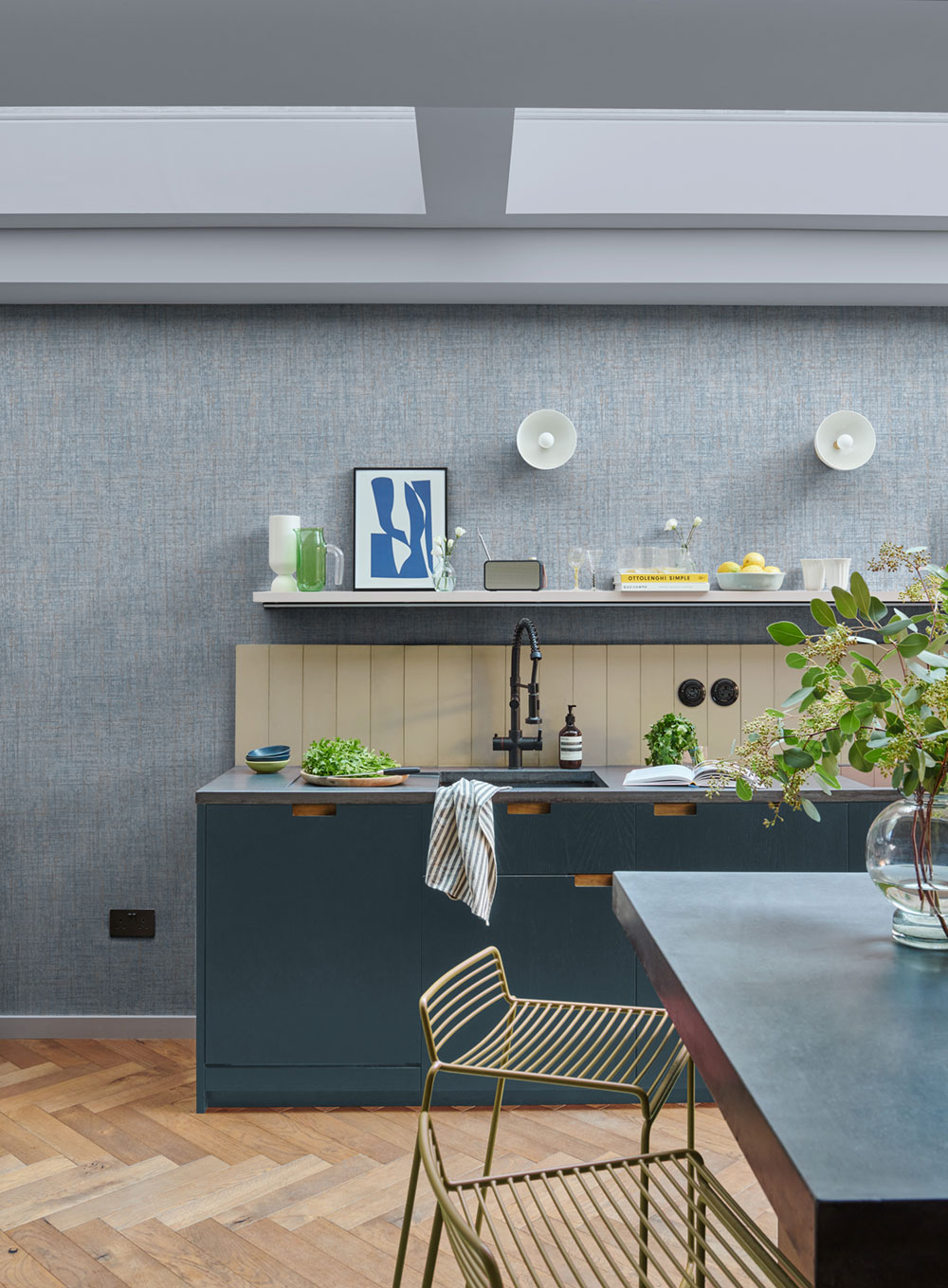 Vliestapete, blau, Strukturimitat, 124137, Element, Graham Brown Premium