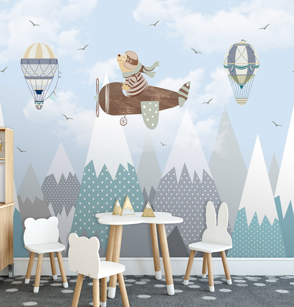 Kinderfototapete, Flugzeug, Berge, CW6001-1, Cute Walls, Decoprint
