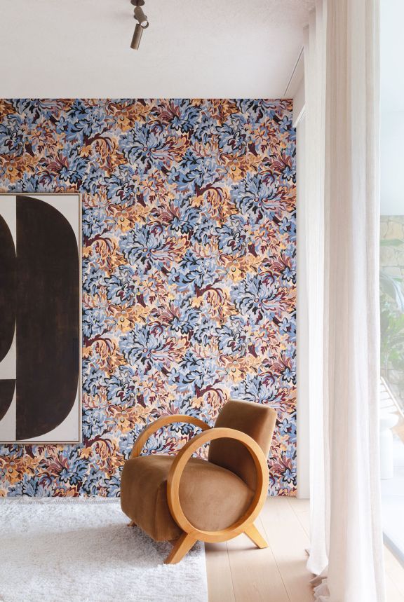 Vliestapete, blau-burgund, Blumen, RHA004, Rhapsody, Masureel