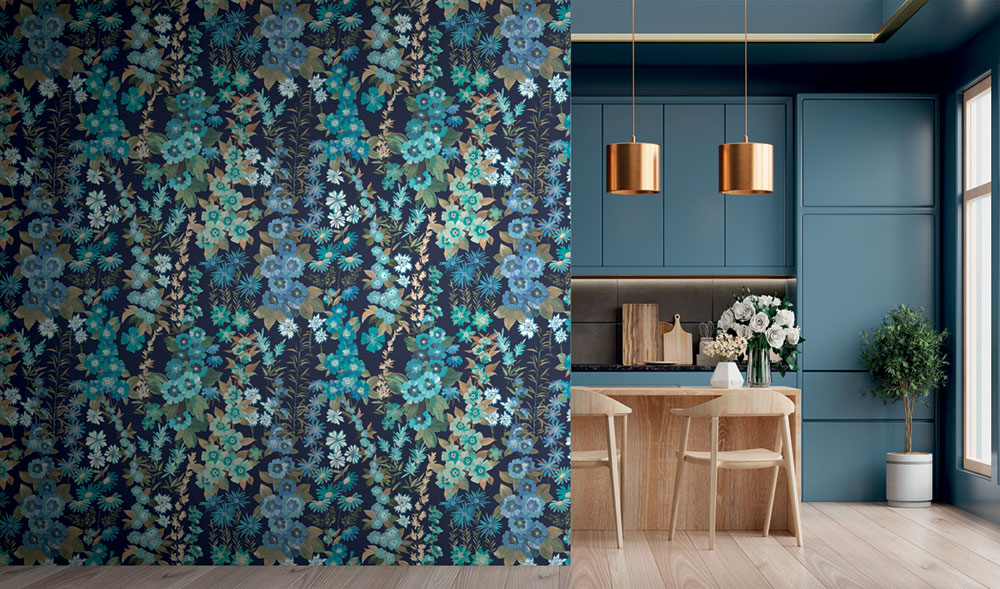 Vlies-Fototapete, blau, Blumen, FW4025-1, Feature Walls, Decoprint