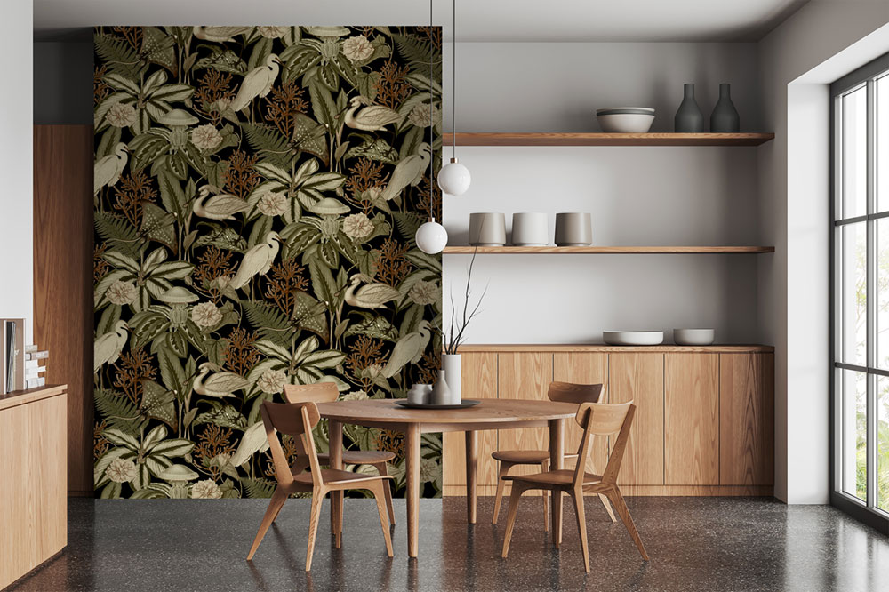 Vlies-Fototapete, schwarz, Vögel, Blätter, FW4061-1, Feature Walls, Decoprint