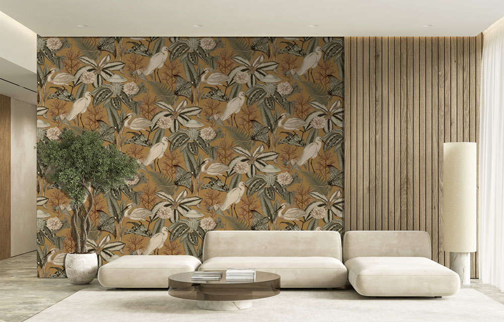 Vlies-Fototapete, braun, Vögel, Blätter, FW4061-6, Feature Walls, Decoprint