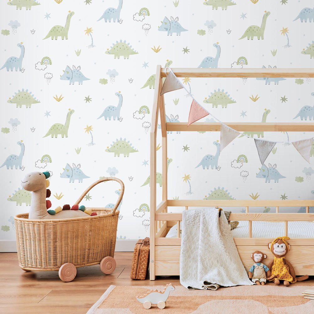 Kinder Vliestapete, blau-grün, Dinosaurier, 283-2, Enzo,  ICH Wallcoverings