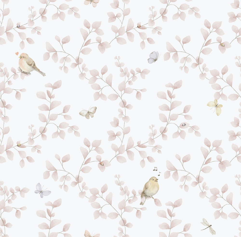 Kinder Vliestapete, rosa, Vögel, 284-1, Enzo,  ICH Wallcoverings
