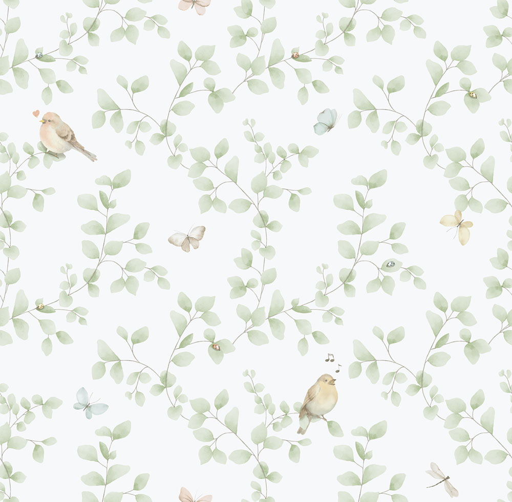 Kinder Vliestapete, grün, Vögel, 284-3, Enzo,  ICH Wallcoverings