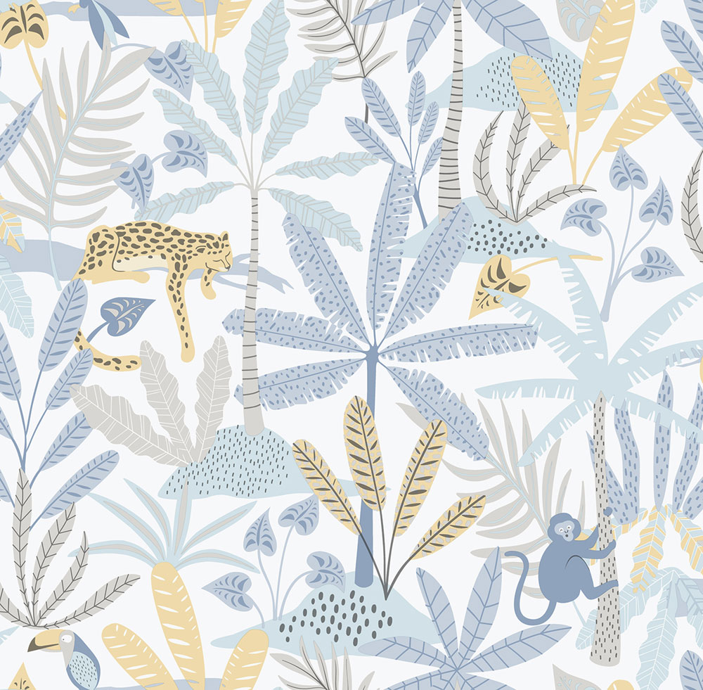 Kinder Vliestapete, blau, Dschungel, 286-2, Enzo,  ICH Wallcoverings