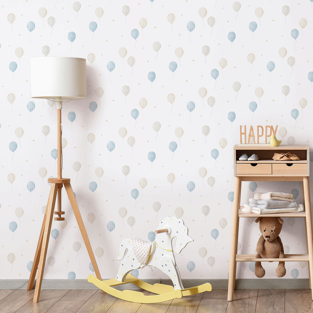Kinder Vliestapete, blau, Luftballons, 287-2, Enzo,  ICH Wallcoverings