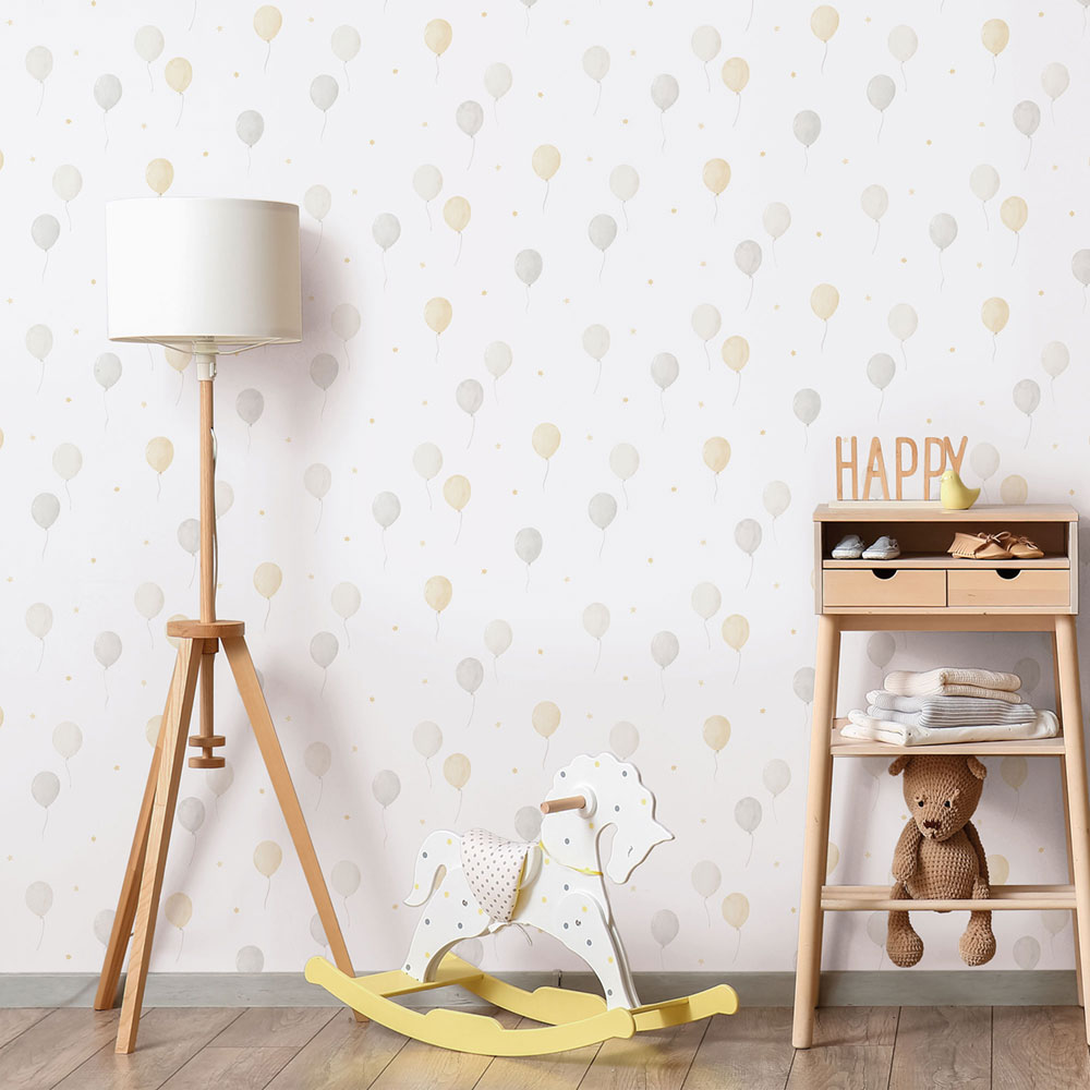 Kinder Vliestapete, grau-beige, Luftballons, 287-3, Enzo,  ICH Wallcoverings