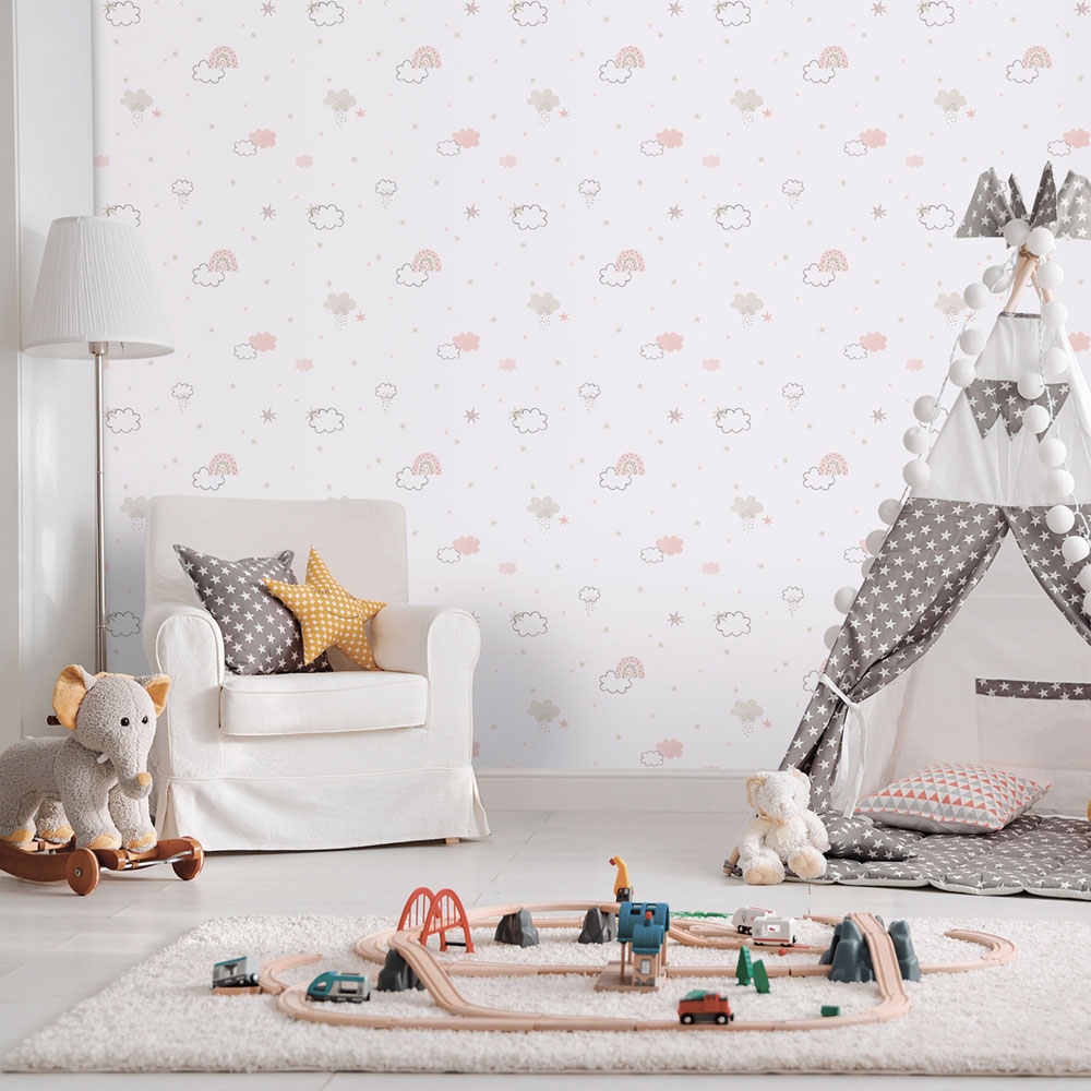 Kinder Vliestapete, rosa, Wolken, 288-1, Enzo,  ICH Wallcoverings