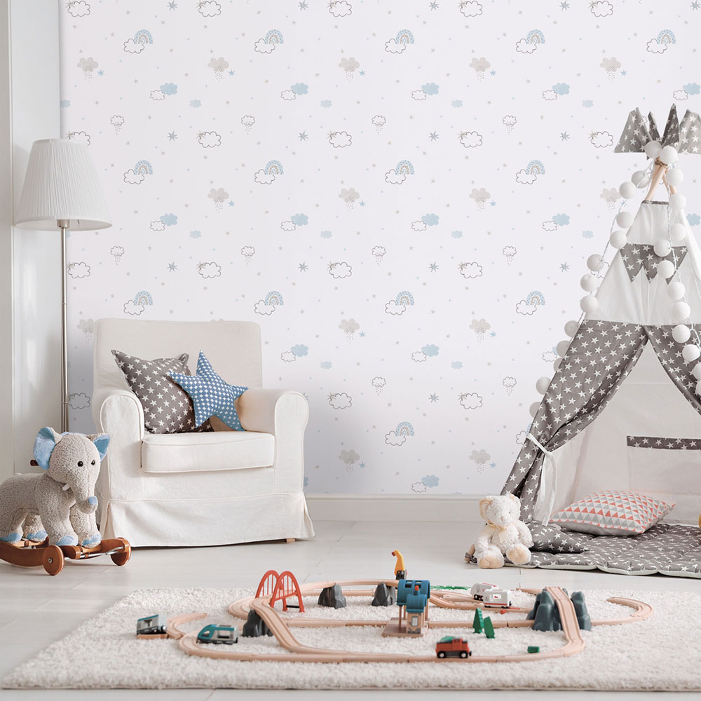 Kinder Vliestapete, blau, Wolken, 288-2, Enzo,  ICH Wallcoverings