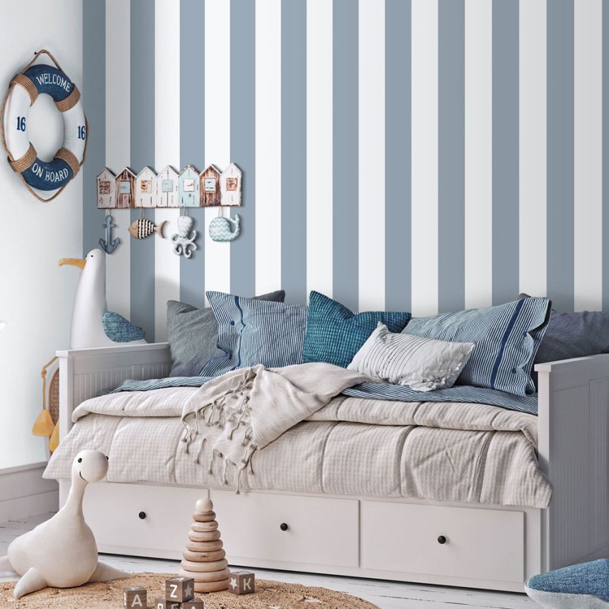 Vliestapete, blau-weiß, Streifen, 293-2, Enzo,  ICH Wallcoverings