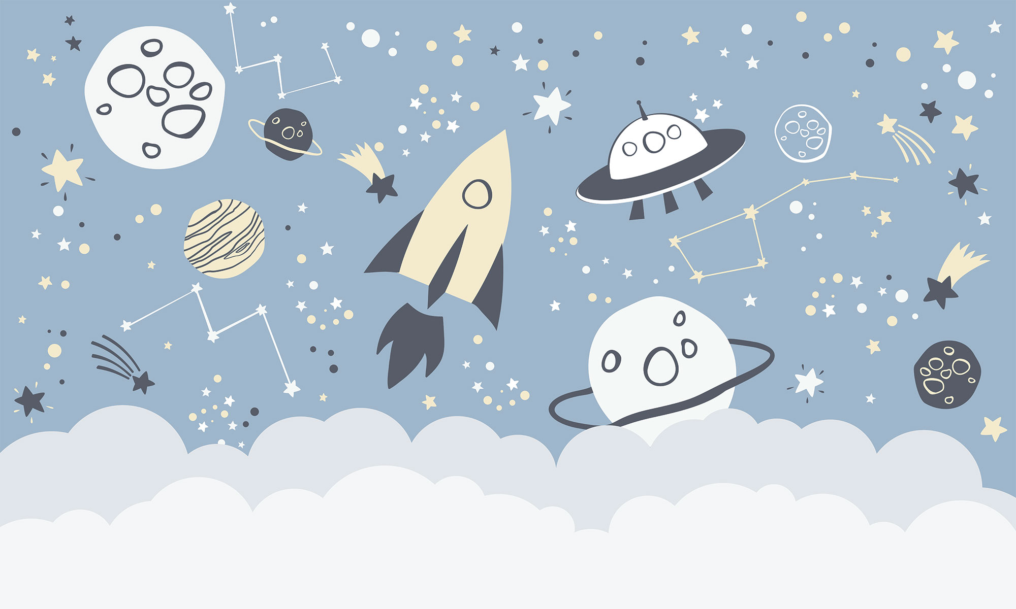 Kinder Vlies Fototapete nach Maß, Weltraumschiffe, 10143, Vavex