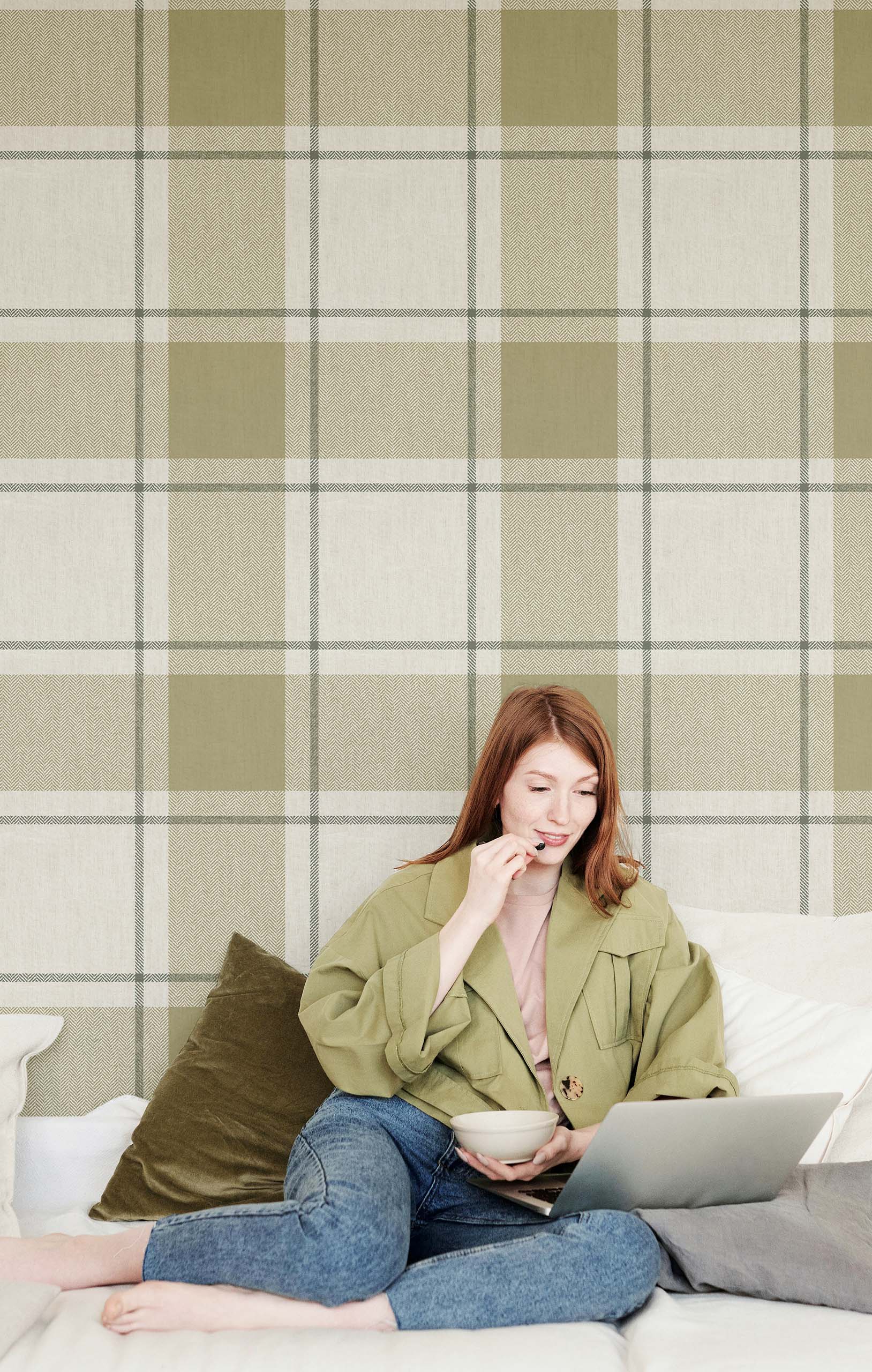 Tapete, grün-beige, Stoffoptik, 38405, Top Stripes, Parato by Cristiana Masi