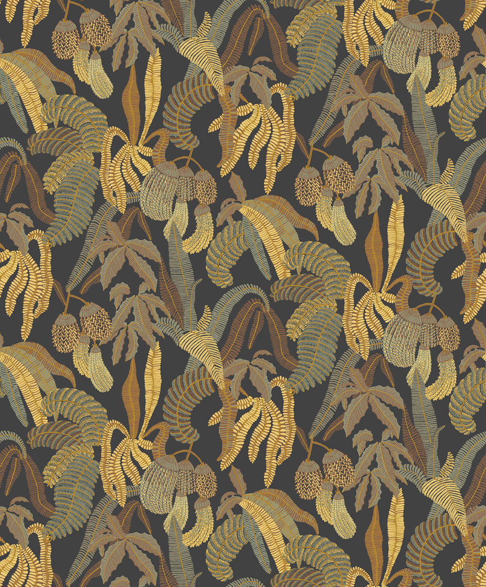 Vliestapete, schwarz, Blätter, ROM002, Romance, Masureel