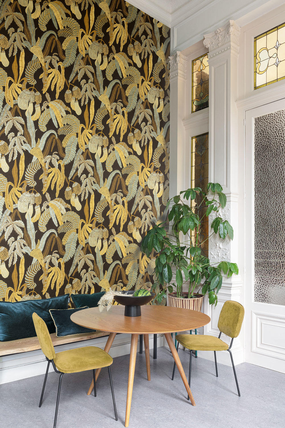 Vliestapete, schwarz, Blätter, ROM002, Romance, Masureel