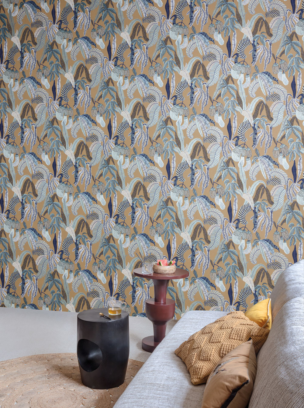 Vliestapete, braun, Blätter, ROM003, Romance, Masureel