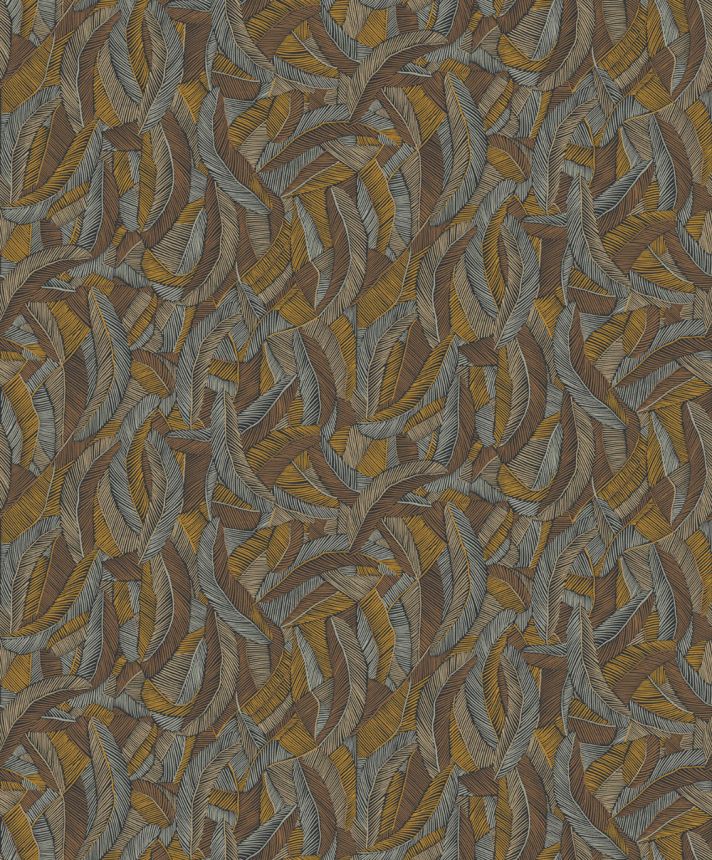 Vliestapete, braun, Blätter, Federn, ROM202, Romance, Masureel