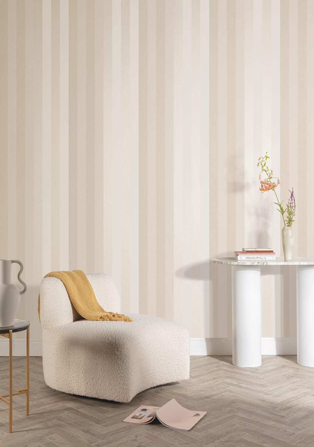 Vliestapete, beige, geometrisch, Streifen, ROM501, Romance, Masureel