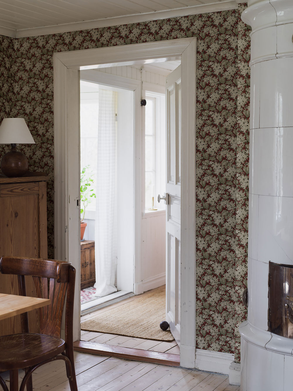 Tapete, rot, Blumen, Blätter, 4161, Alla Tiders Hus, Borastapeter