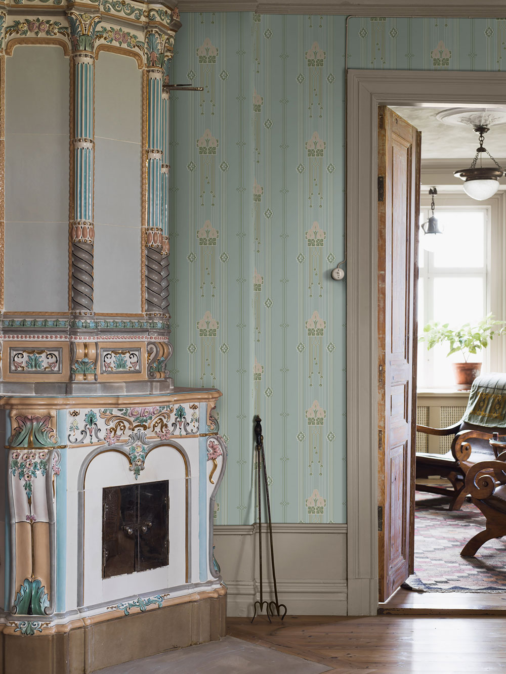 Tapete, türkis, Jugendstil-Muster, 4170, Alla Tiders Hus, Borastapeter