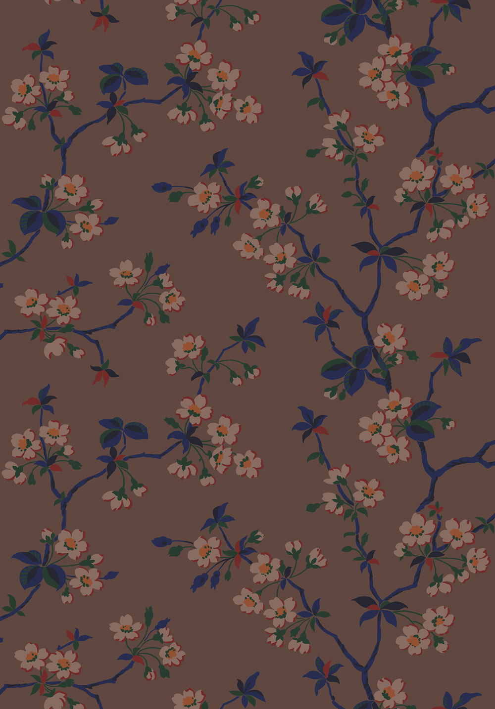 Tapete, braun, Zweige, Blumen, 4174, Alla Tiders Hus, Borastapeter