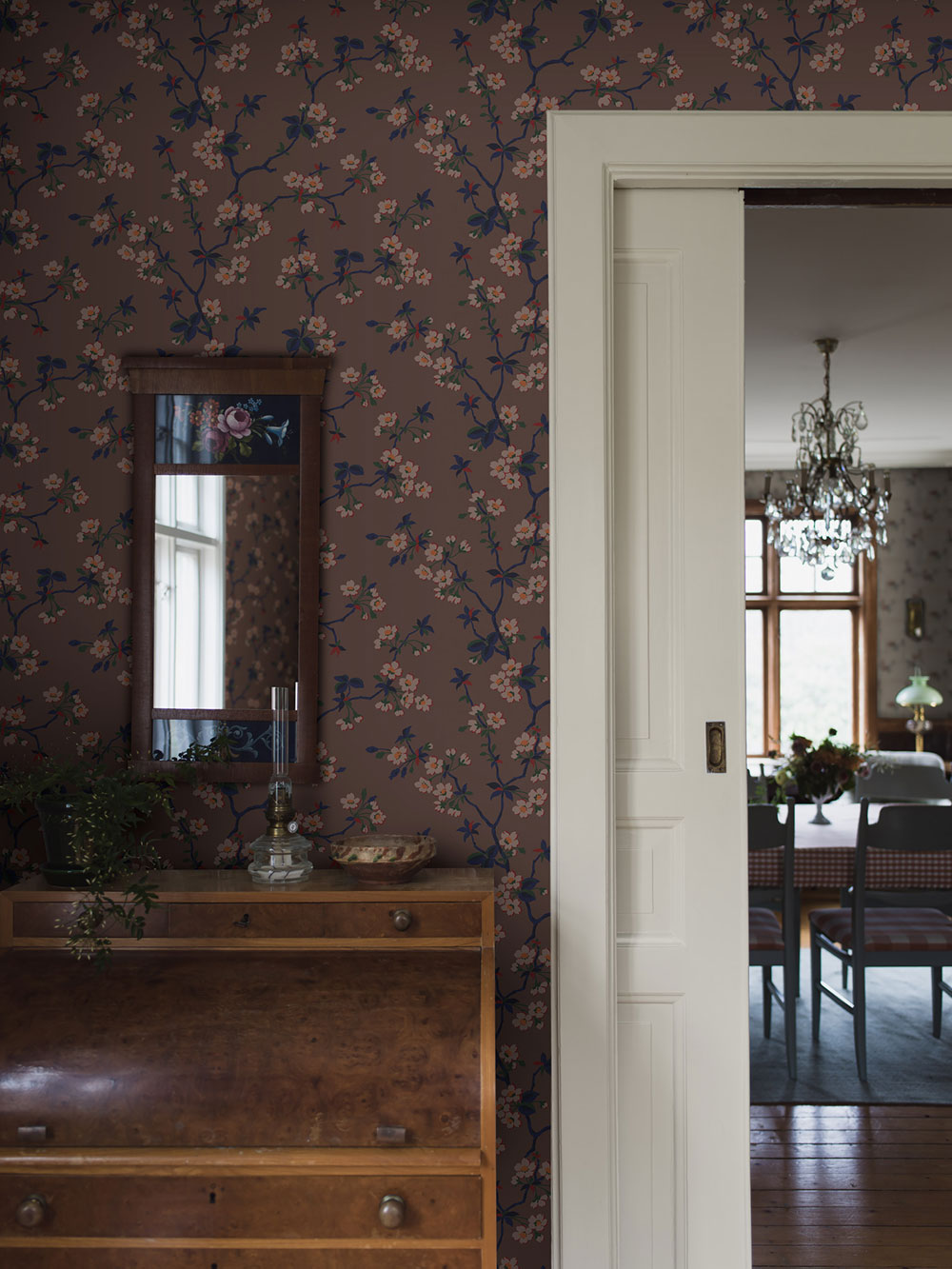 Tapete, braun, Zweige, Blumen, 4174, Alla Tiders Hus, Borastapeter