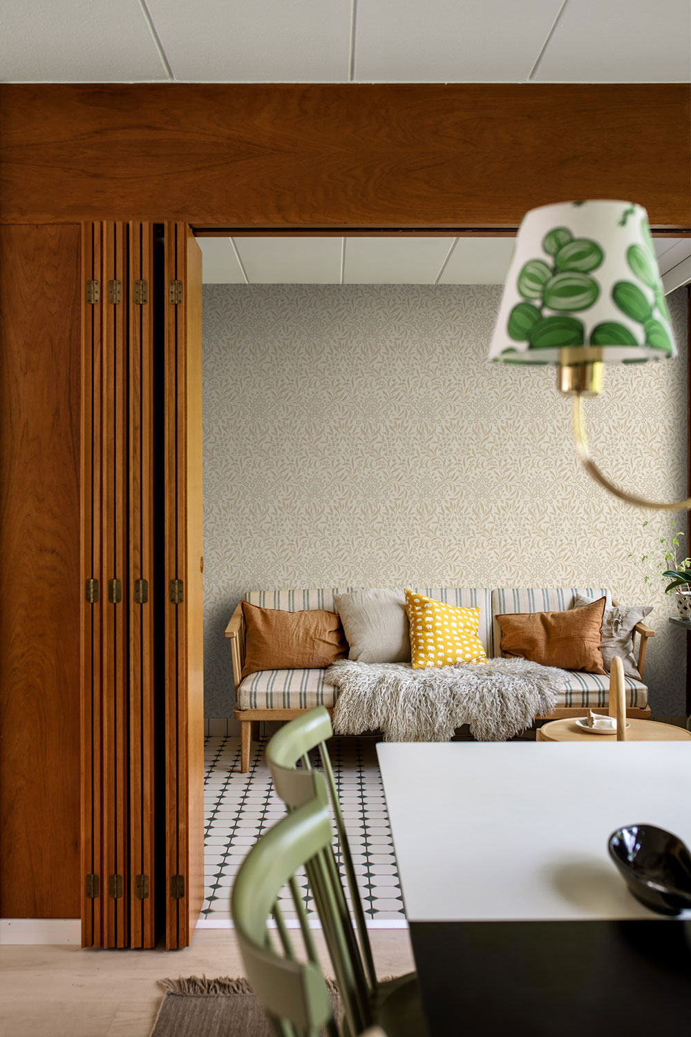 Tapete, creme, Blumen, Blätter, 4185, Alla Tiders Hus, Borastapeter