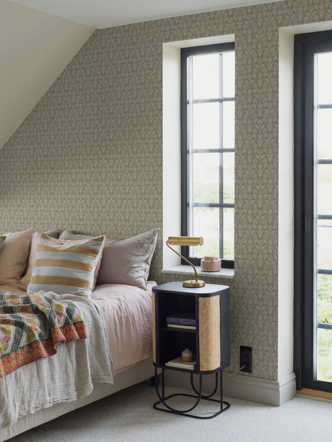 Grau-grüne Tapete, Blumen, 4586, Icons, Borastapeter