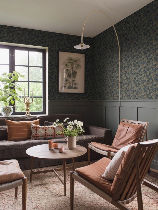 Grün-blaue Tapete, Blätter, 4587, Icons, Borastapeter