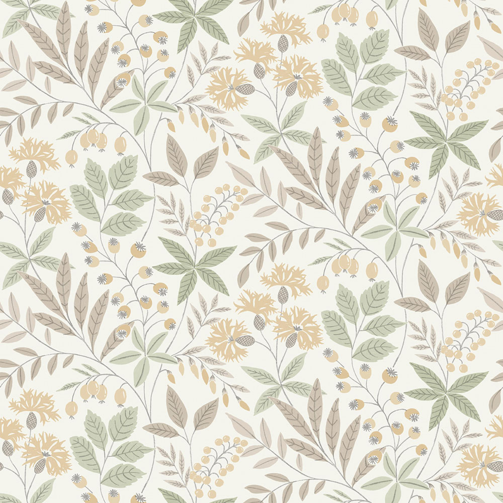 Tapete, beige-grün, Blumen, Blätter, 38752, Borosan Hem, Boråstapeter