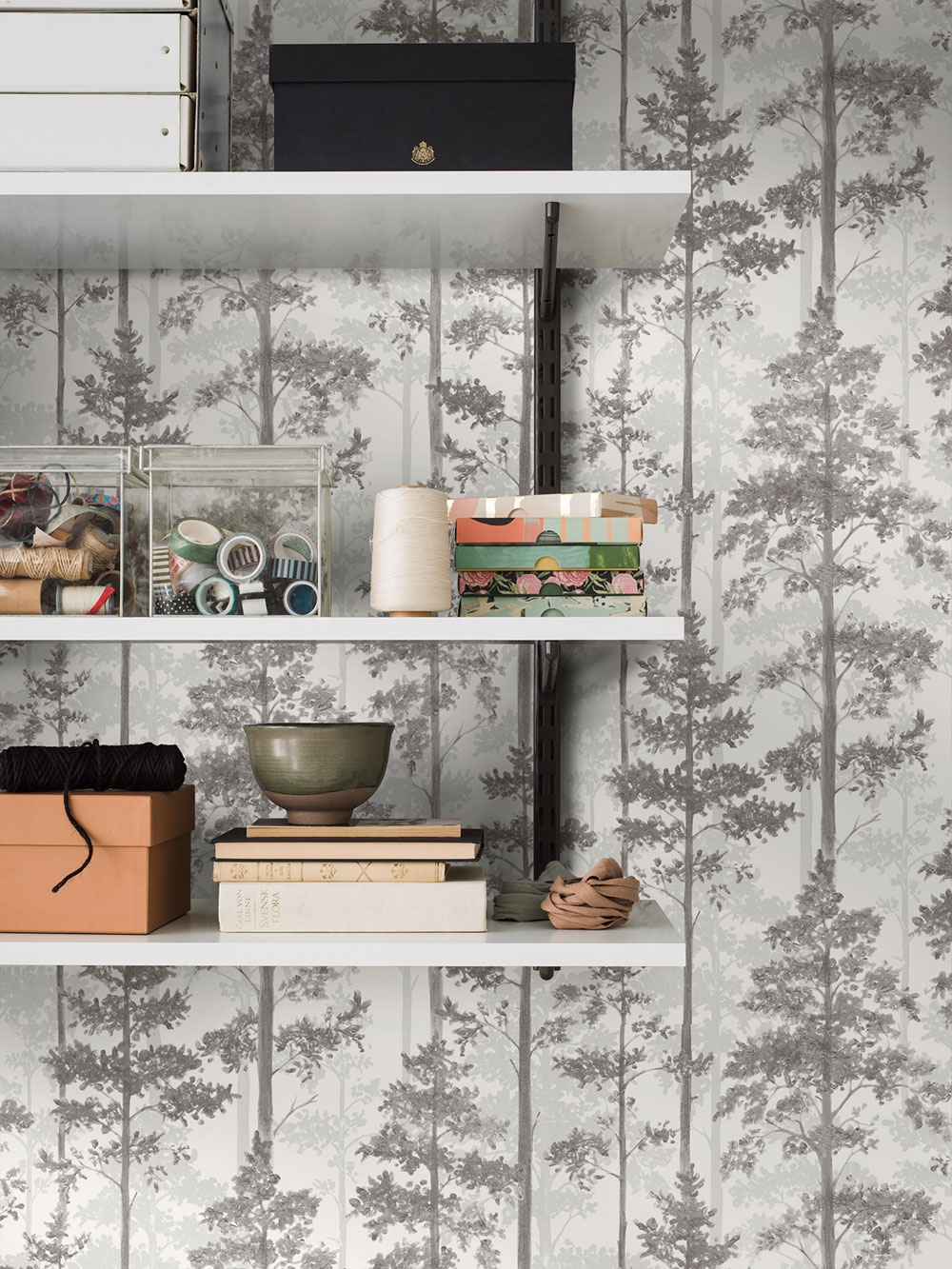 Tapete, schwarz-weiß, Bäume, Wald, 38765, Borosan Hem, Boråstapeter