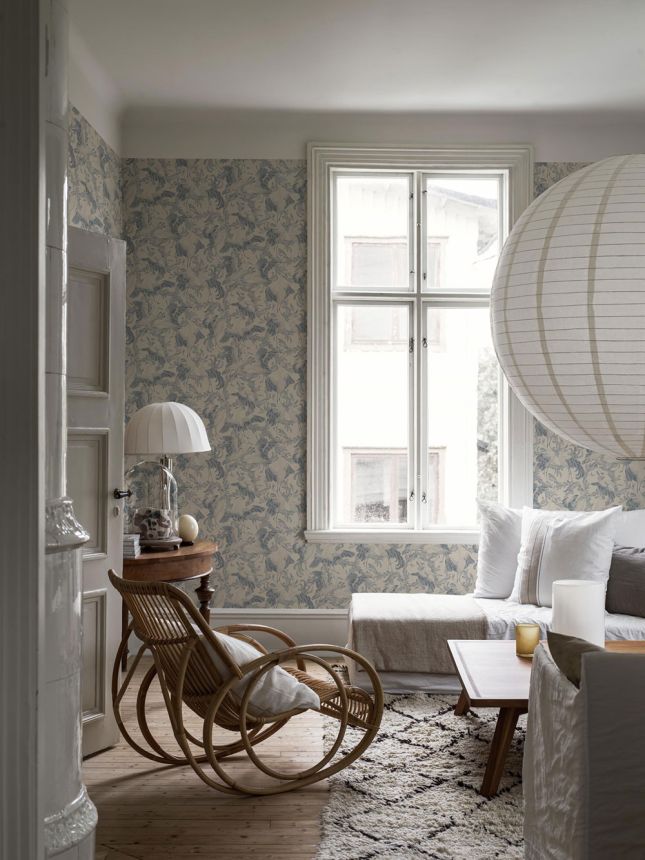 Blaue Tapete, Vögel, 3129, Icons, Borastapeter