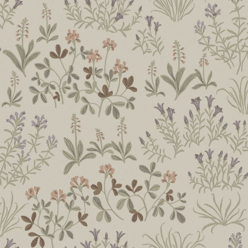 Tapete, beige-grau, Blumen, 5804, Nordic Folk, Borastapeter