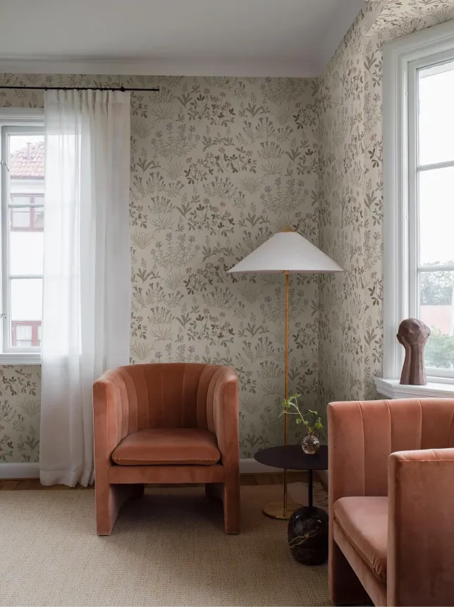 Tapete, beige-grau, Blumen, 5804, Nordic Folk, Borastapeter