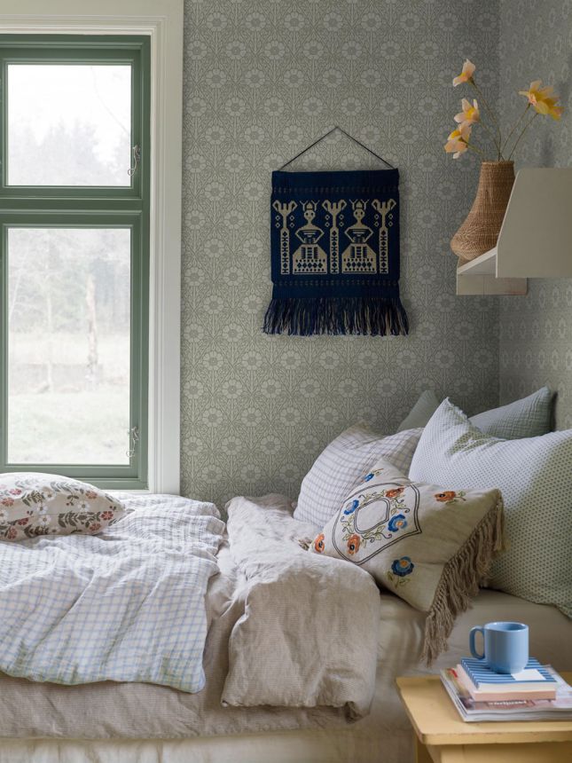 Tapete, grün-weiß, Blumen, 5811, Nordic Folk, Borastapeter