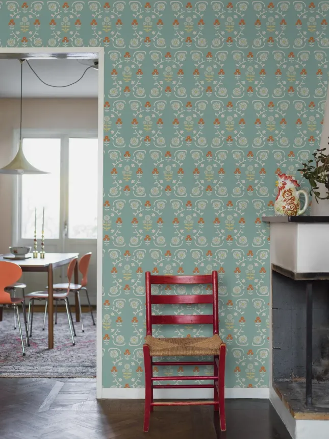 Tapete, blau, Blumen, 5821, Nordic Folk, Borastapeter