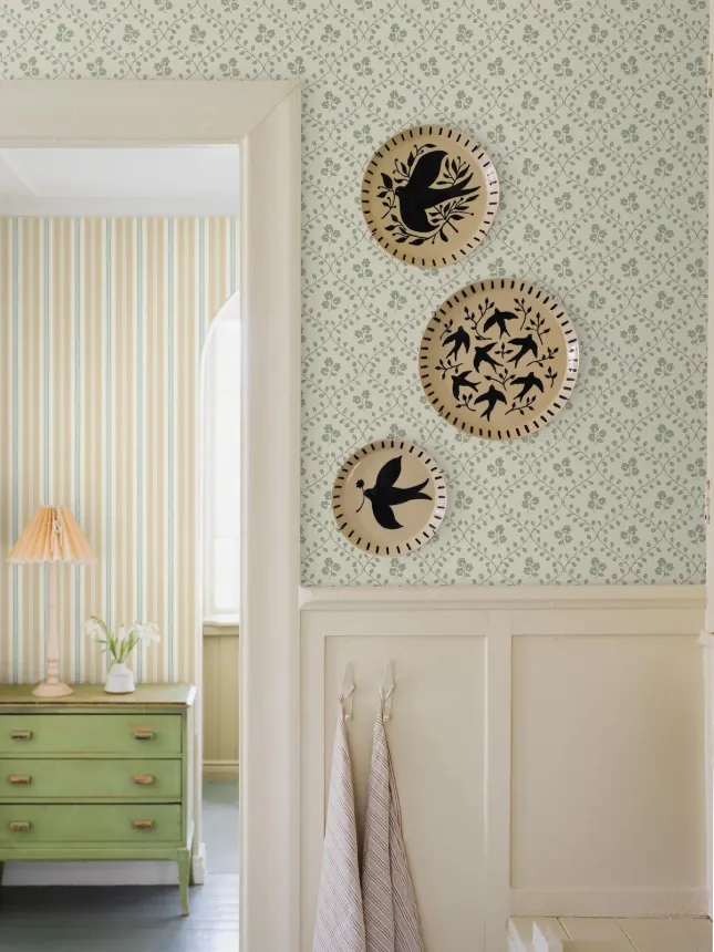 Tapete, weiß-grün, Blumen, 5823, Nordic Folk, Borastapeter