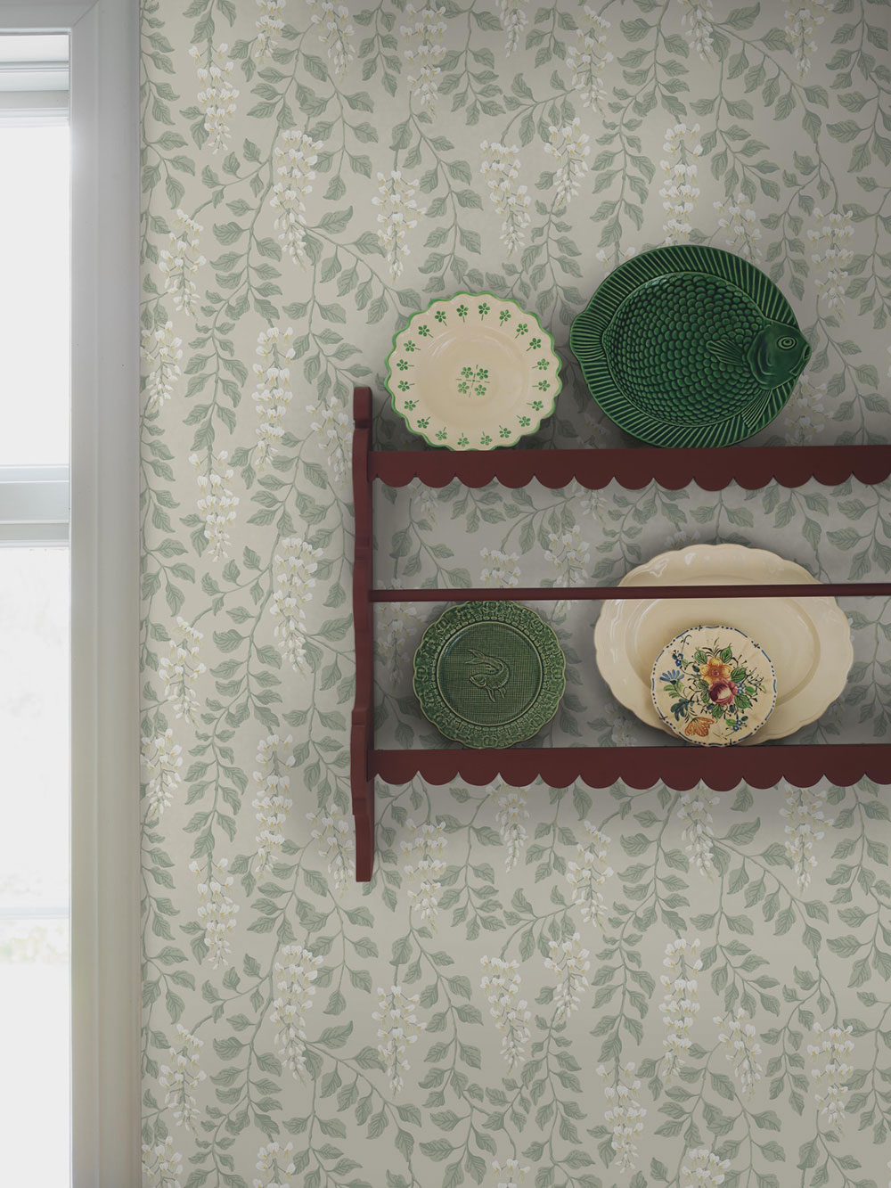 Tapete, grau-beige, Glyzinienblüten, 5708, Orangeri, Boråstapeter