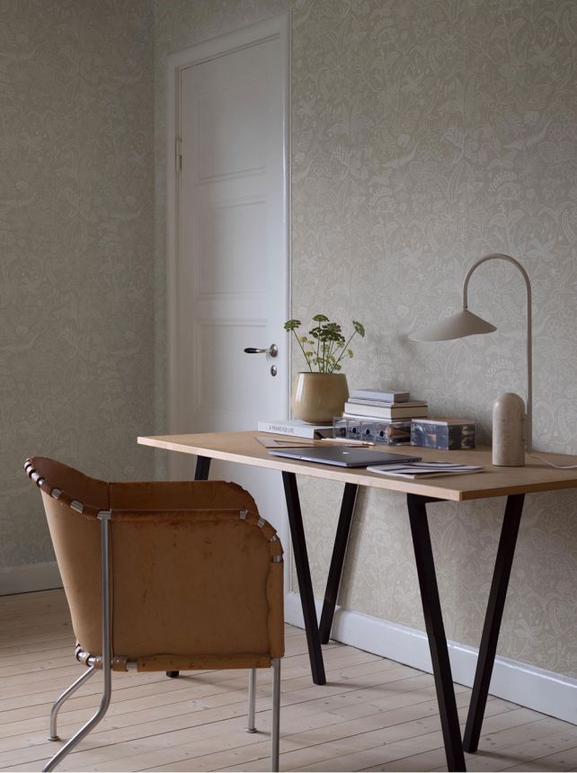 Graue Tapete, Blumen, Blätter, Gesichter, 1981, Icons, Borastapeter