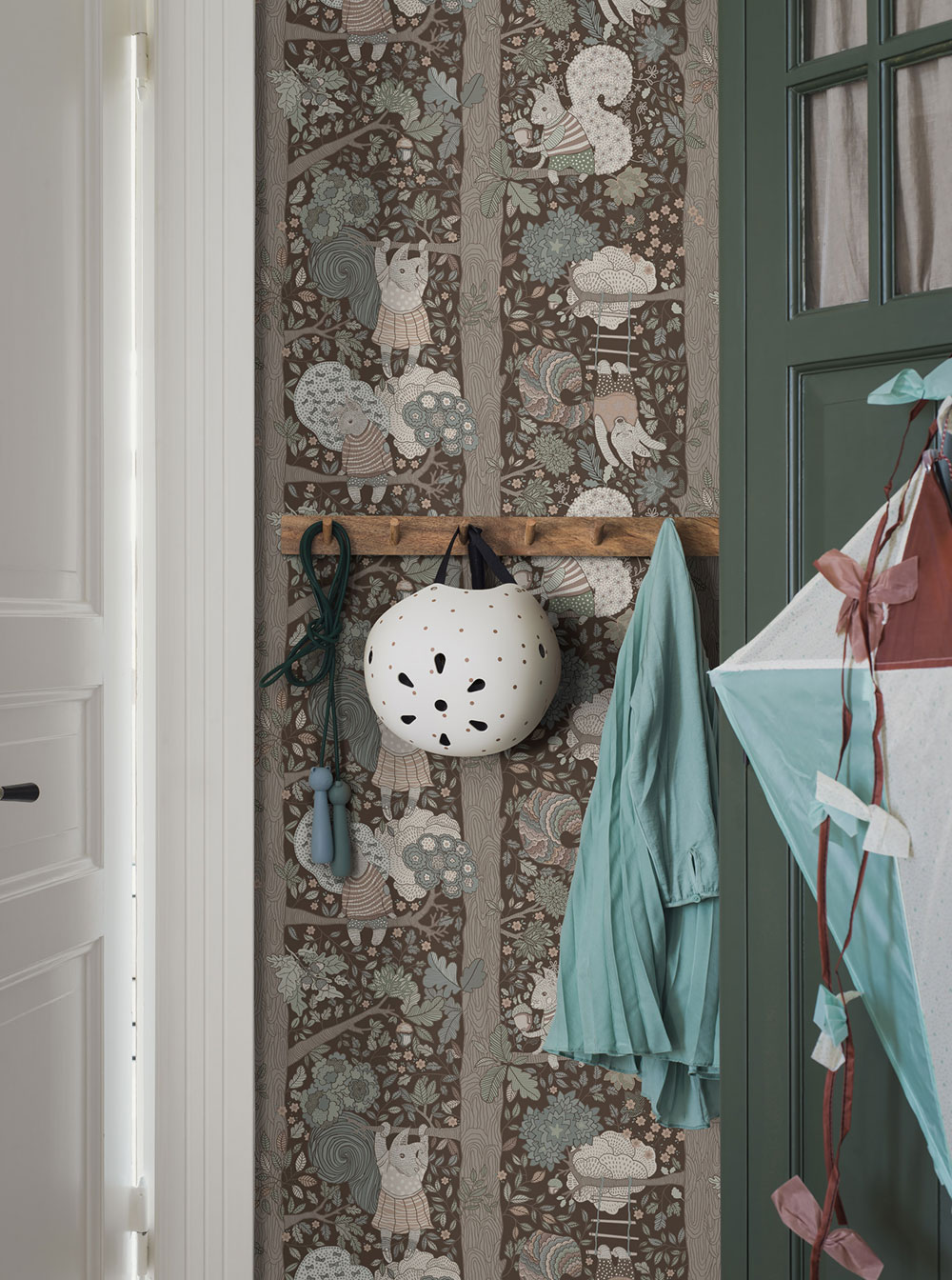 Kinderzimmer Tapete, braun-grün, Tiere, 6290, Icons, Borastapeter