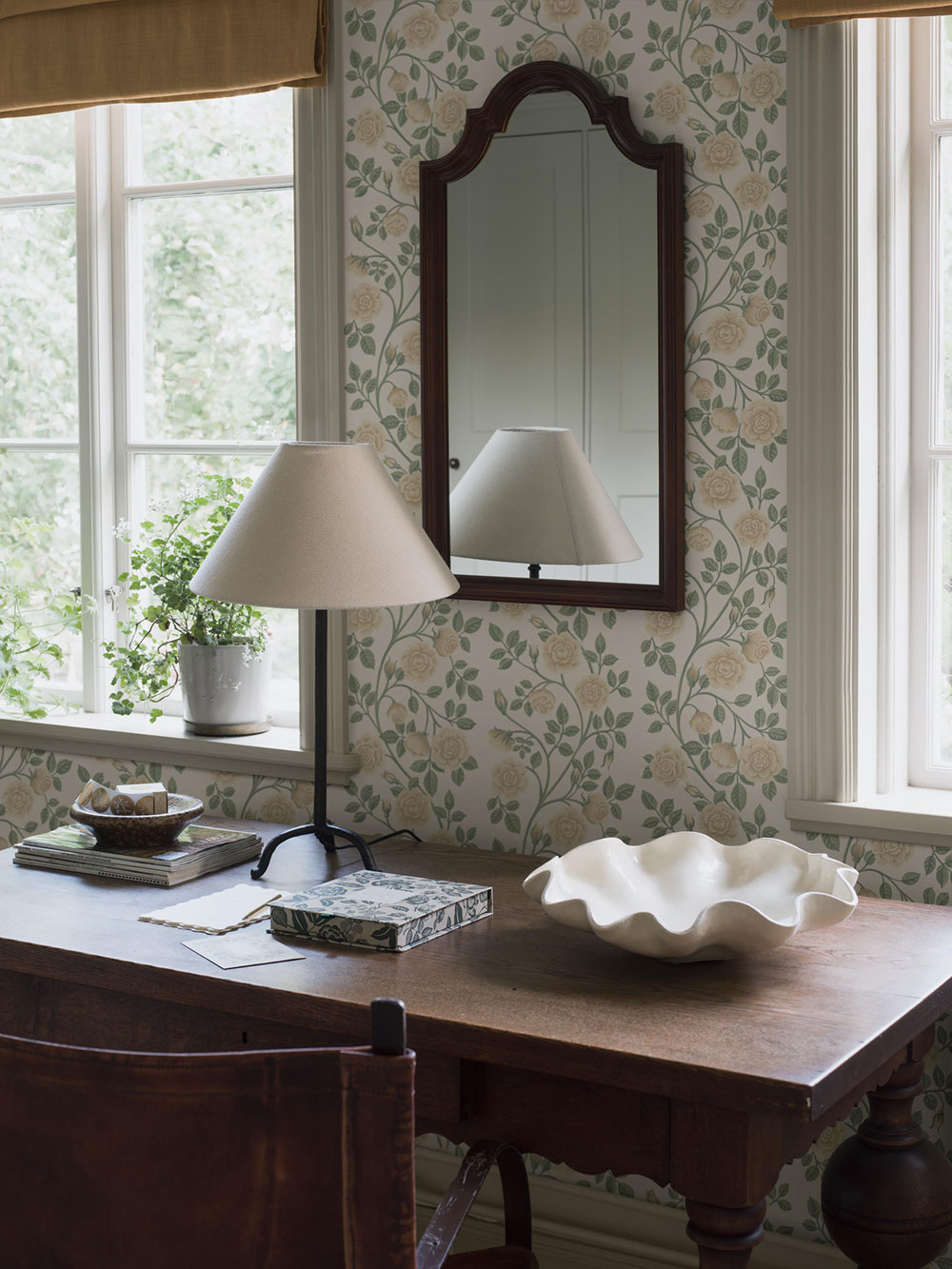 Tapete, grün-beige, Blumen, Rosen, 6957, Osterlen, Borastapeter