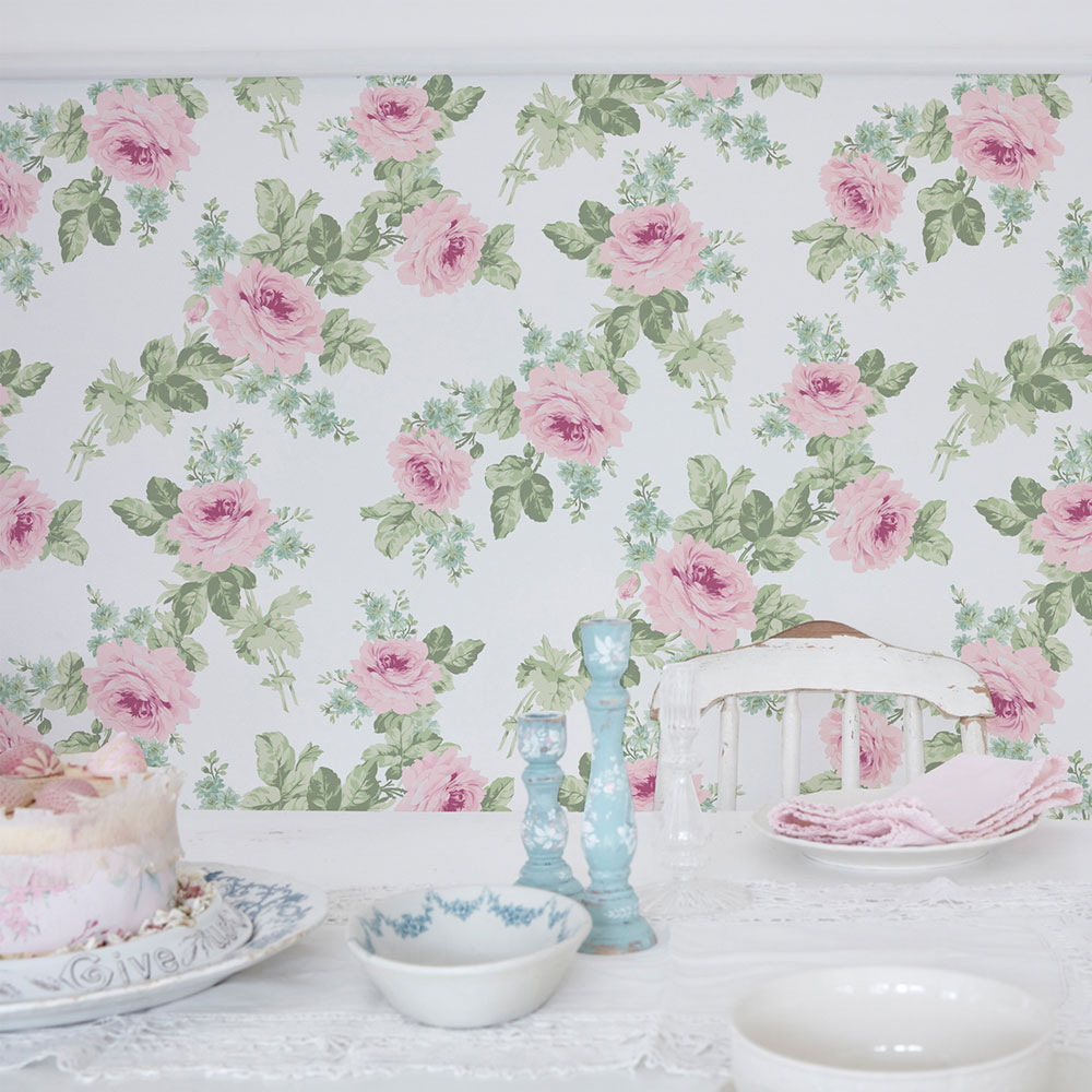 Tapete, rosa-grün, Blumen, 125111, Shabby Chic by Rachel Ashwell