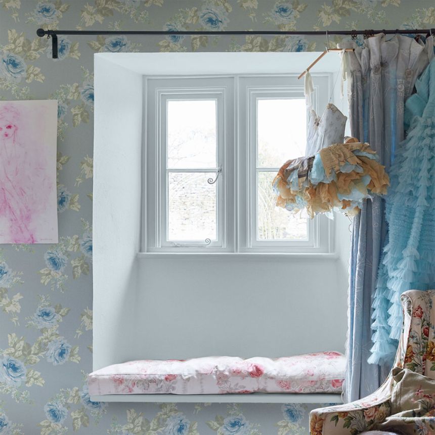 Tapete, blau-grün, Blumen, 125112, Shabby Chic by Rachel Ashwell