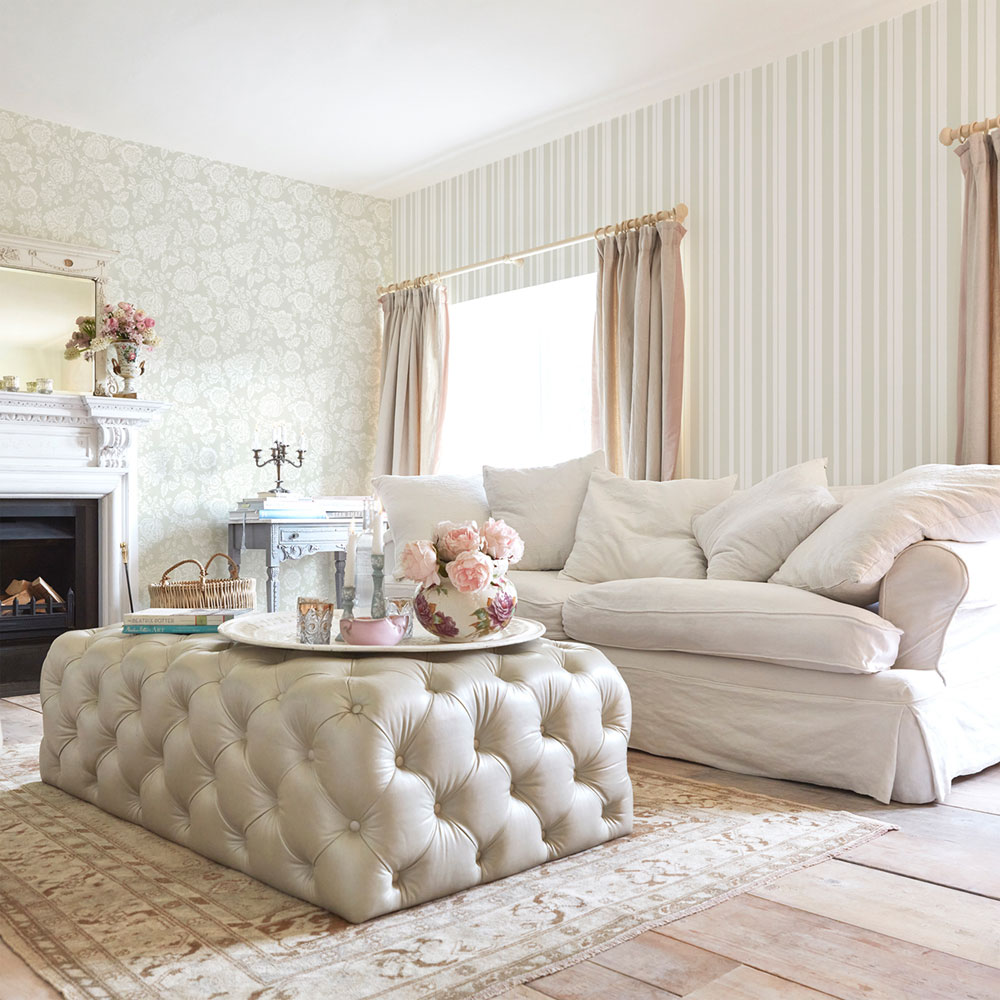 Tapete, grau-grün, Streifen, 125115, Shabby Chic by Rachel Ashwell