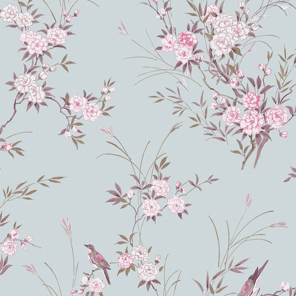 Tapete, blau, Blumen, Vögel, 125119, Shabby Chic by Rachel Ashwell