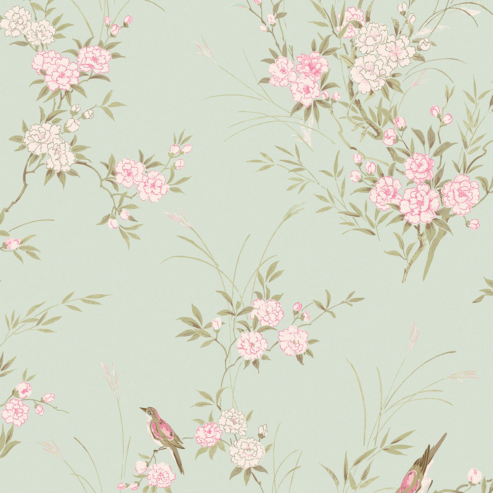 Tapete, grün, Blumen, Vögel, 125120, Shabby Chic by Rachel Ashwell