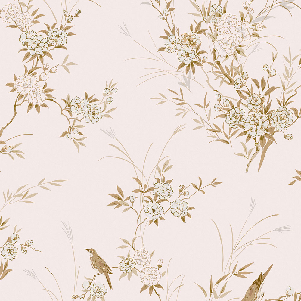 Tapete, rosa, Blumen, Vögel, 125122, Shabby Chic by Rachel Ashwell
