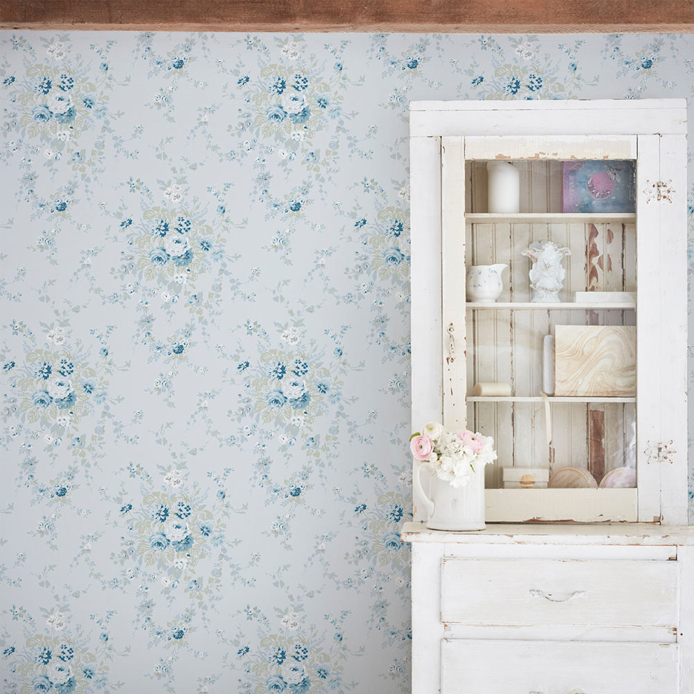 Tapete, blau, Blumen, 125128, Shabby Chic by Rachel Ashwell