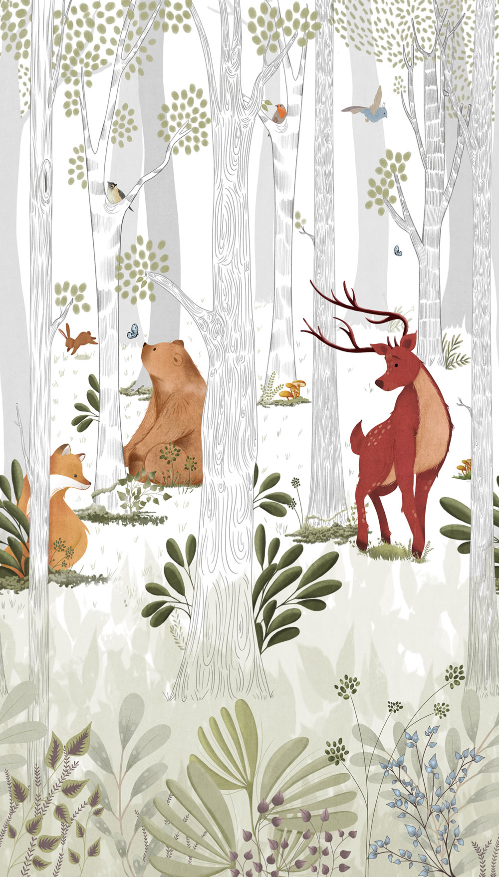 Kinderfototapete, Tiere im Wald, A73301, One roll, one motif 2, Grandeco